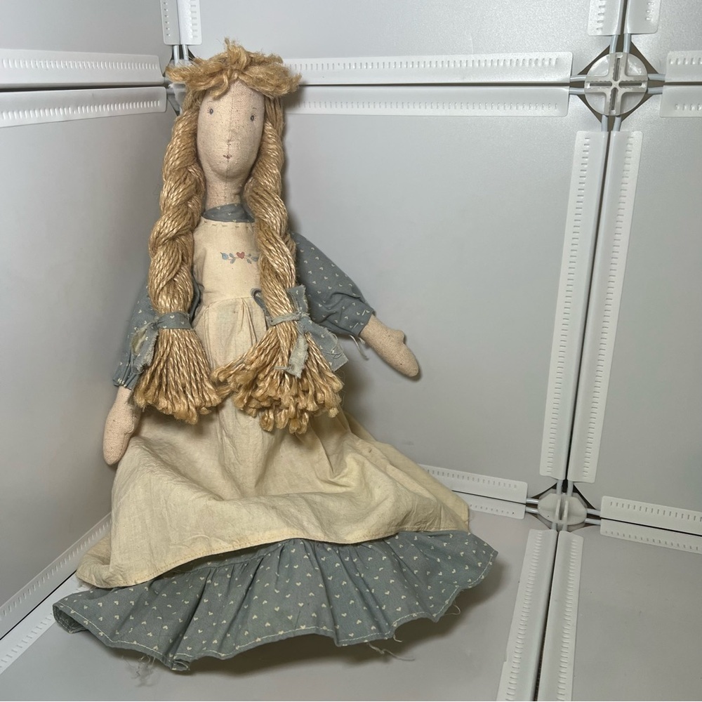 VTG Rare Primitive Handmade 90s Rag Doll #4 Jute Hair Folk Art Signed SW Artist